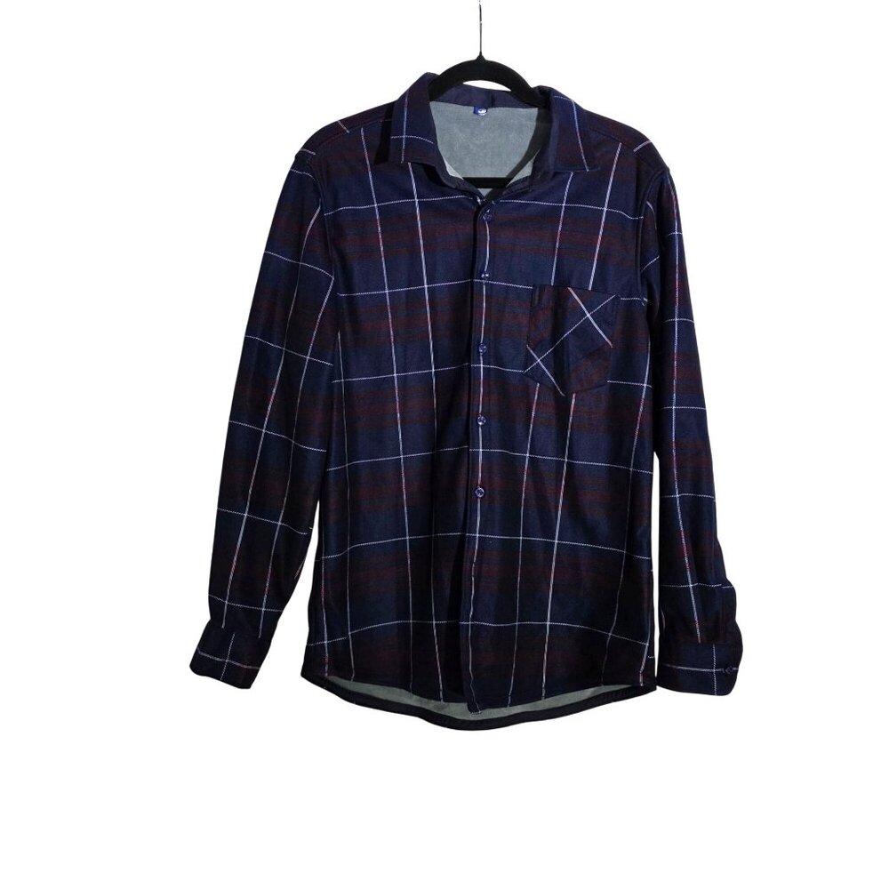 Mens Navy Blue Plaid Flannel Button Down Shirt Xl Soft Fleece Lined